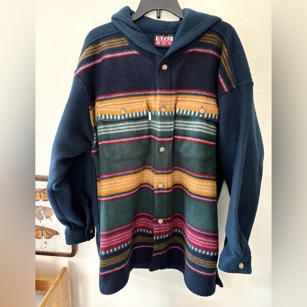 Bugle Boy Navy Fleece Jacket | Western Stripe | Unisex | Size Large